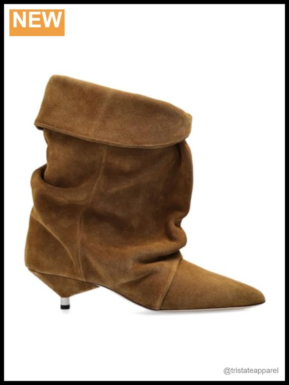 Faux Suede Ankle Boots Kitten Heel Pointed Toe Slouchy Fold Boots